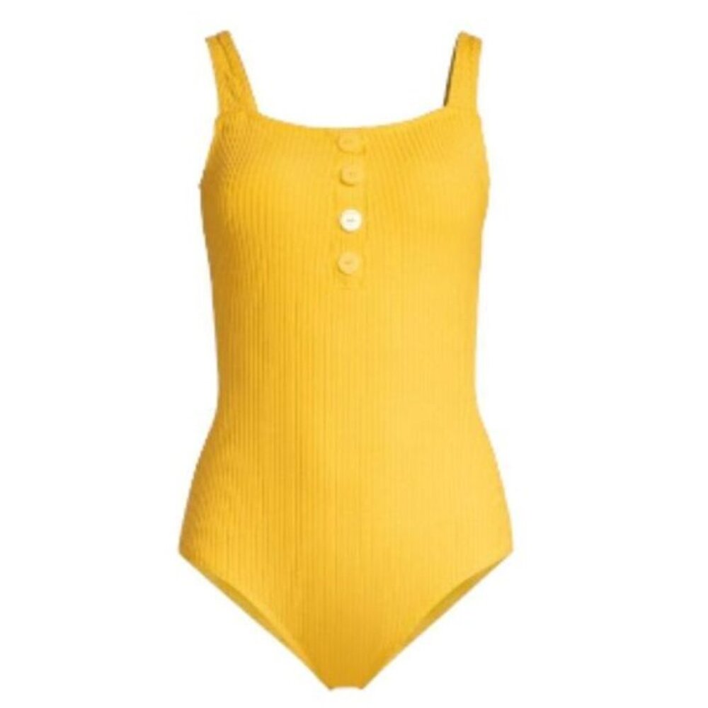 Profile by Gottex Ribbed Button One-Piece Swimsuit Yellow 44 (12) NWT